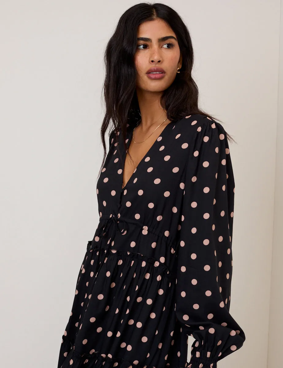 Black Polka Dot Balloon Sleeve Sofia Midi Dress sold by Nobody's Child product image thumbnail 2
