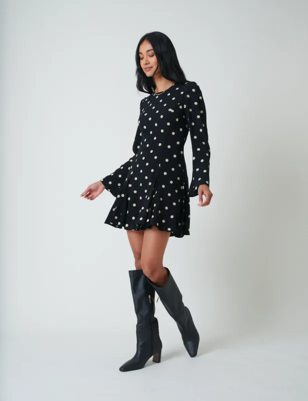 Black Polka Dot Long Sleeve Paris Mini Dress sold by Nobody's Child