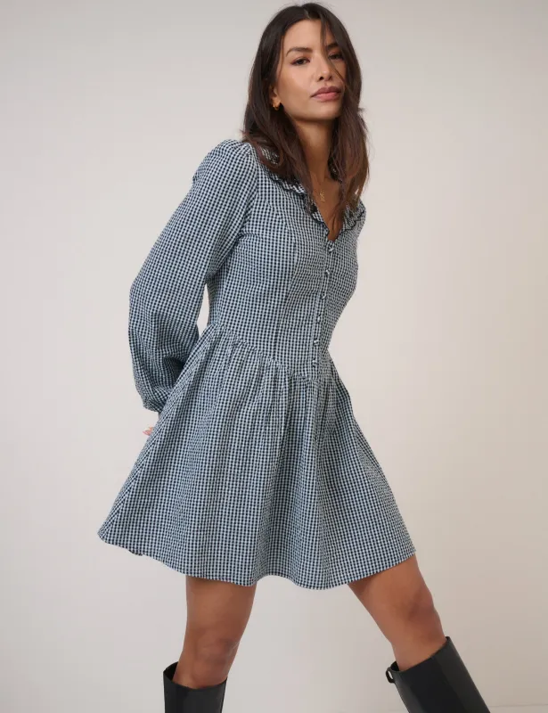 Blue Gingham Balloon Sleeve Mini Dress sold by Nobody's Child