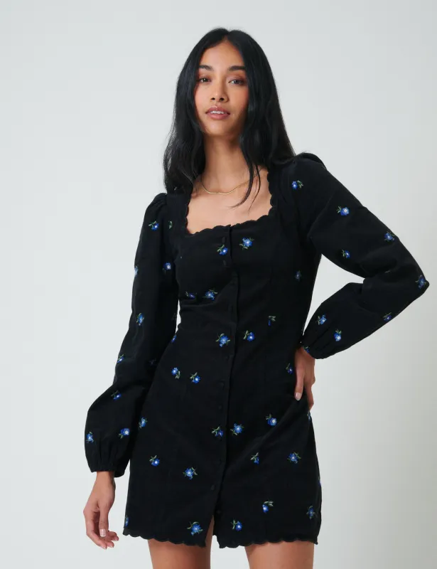 Black Cord Floral Embroidered Memphis Mini Dress sold by Nobody's Child