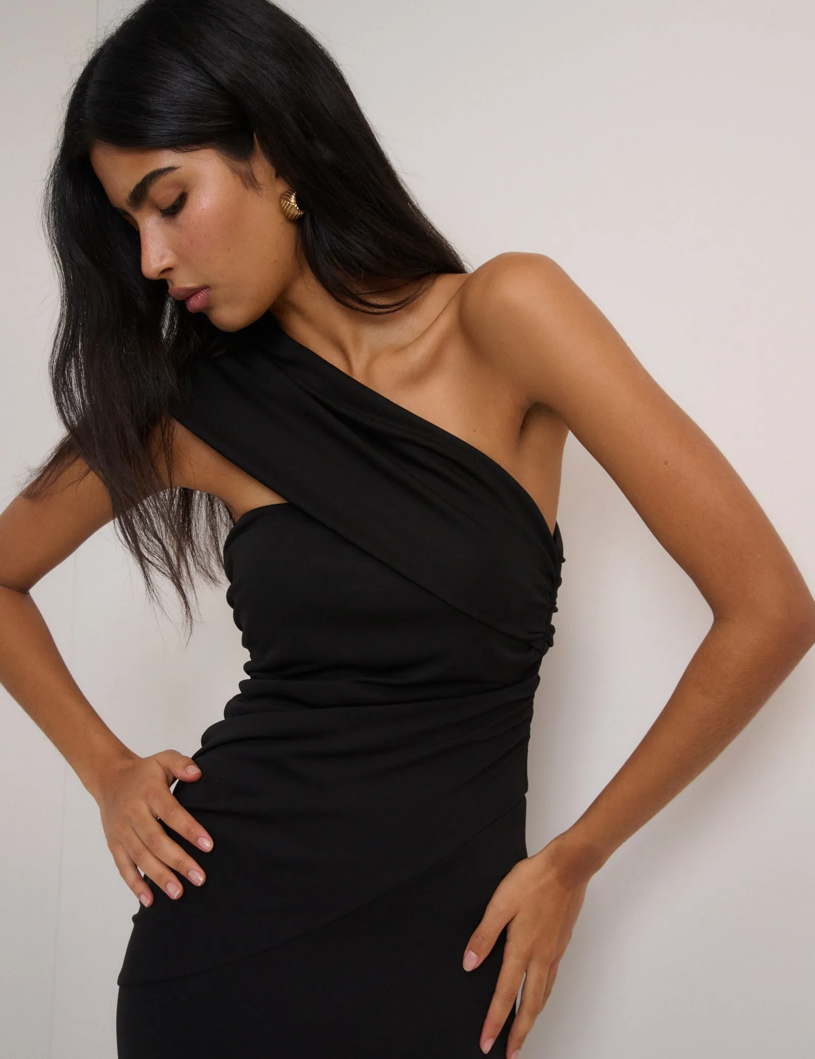 Black Asymmetric Jersey Dallas Midi Dress sold by Nobody's Child product image thumbnail 2