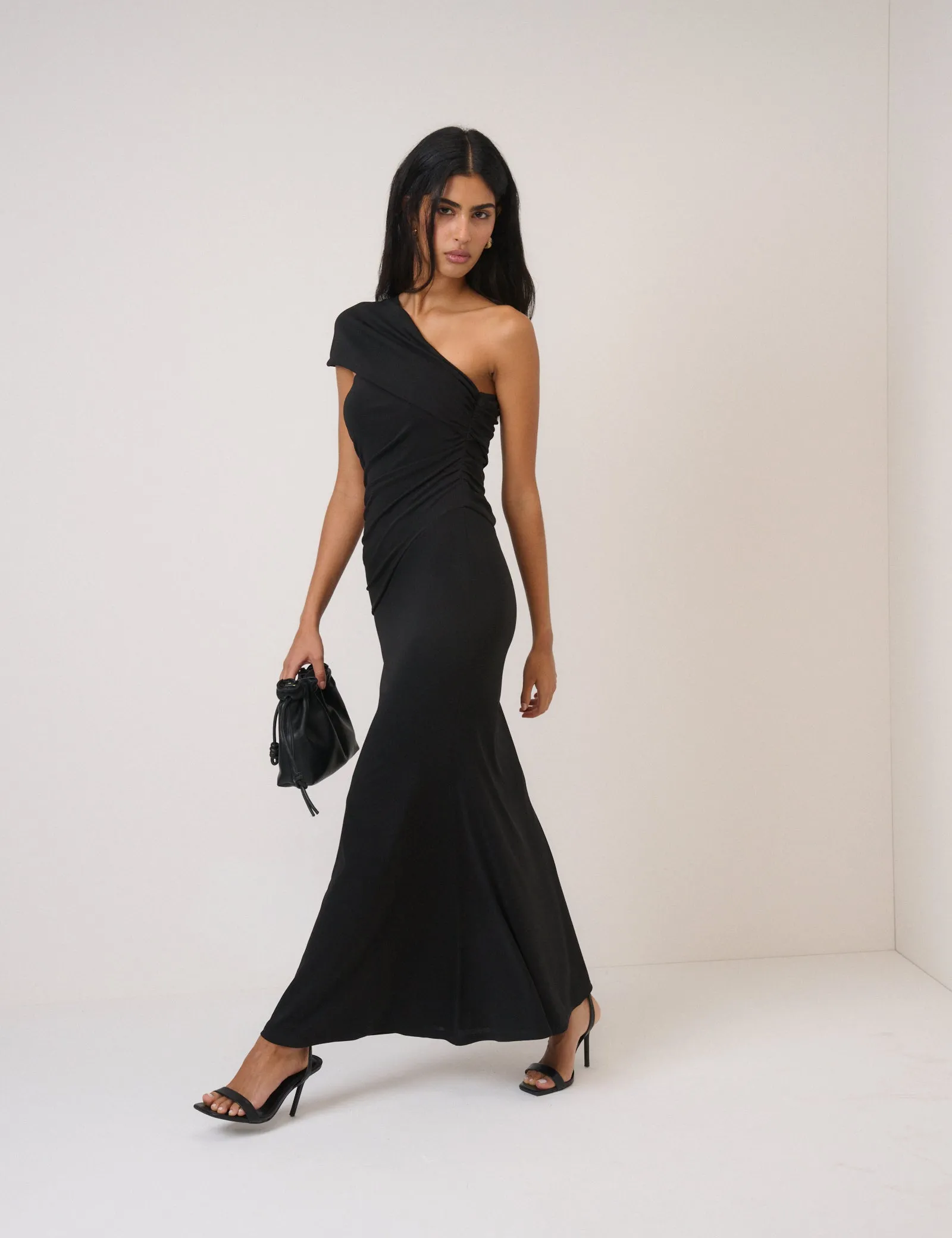 Black Asymmetric Jersey Dallas Midi Dress sold by Nobody's Child