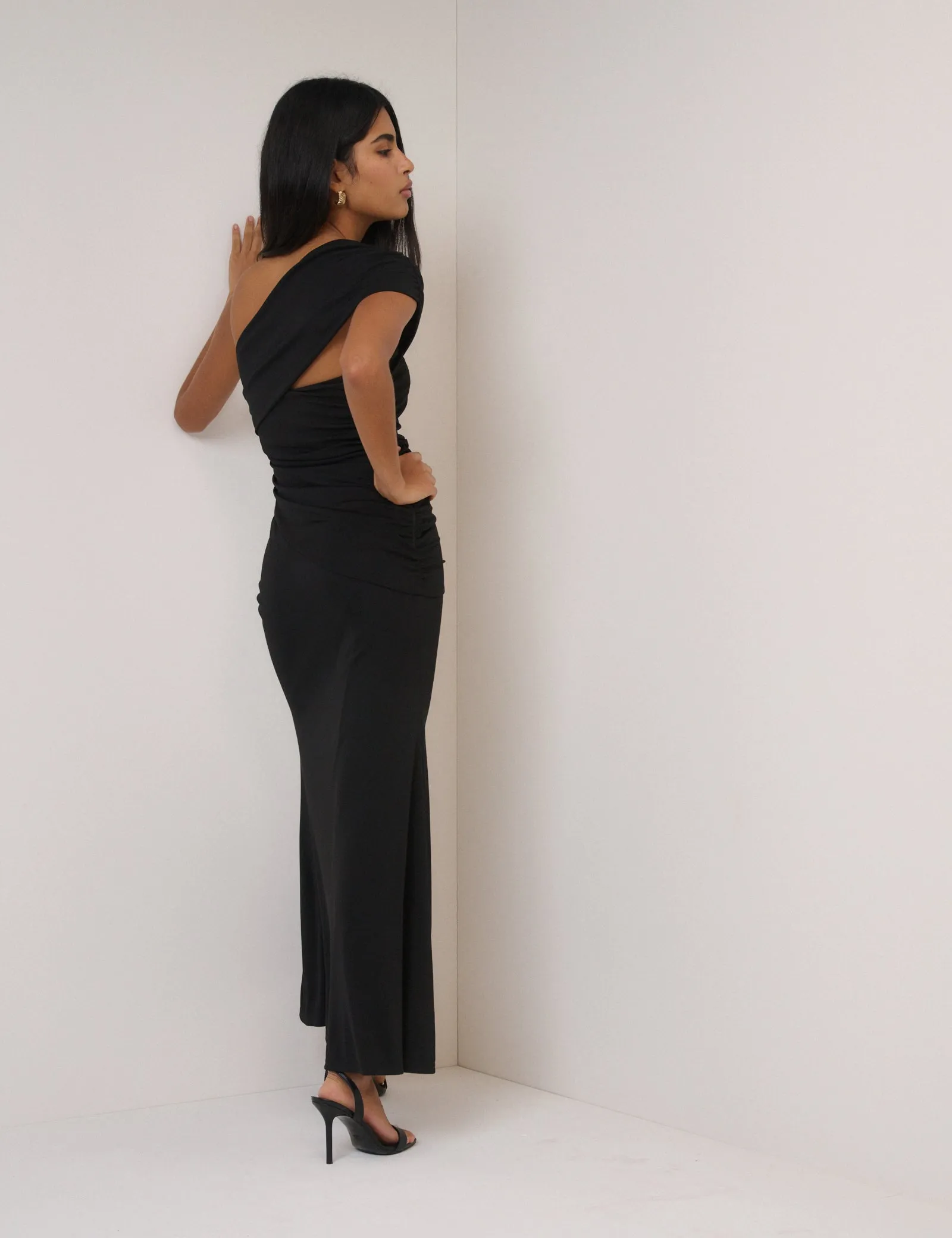 Black Asymmetric Jersey Dallas Midi Dress sold by Nobody's Child product image thumbnail 4