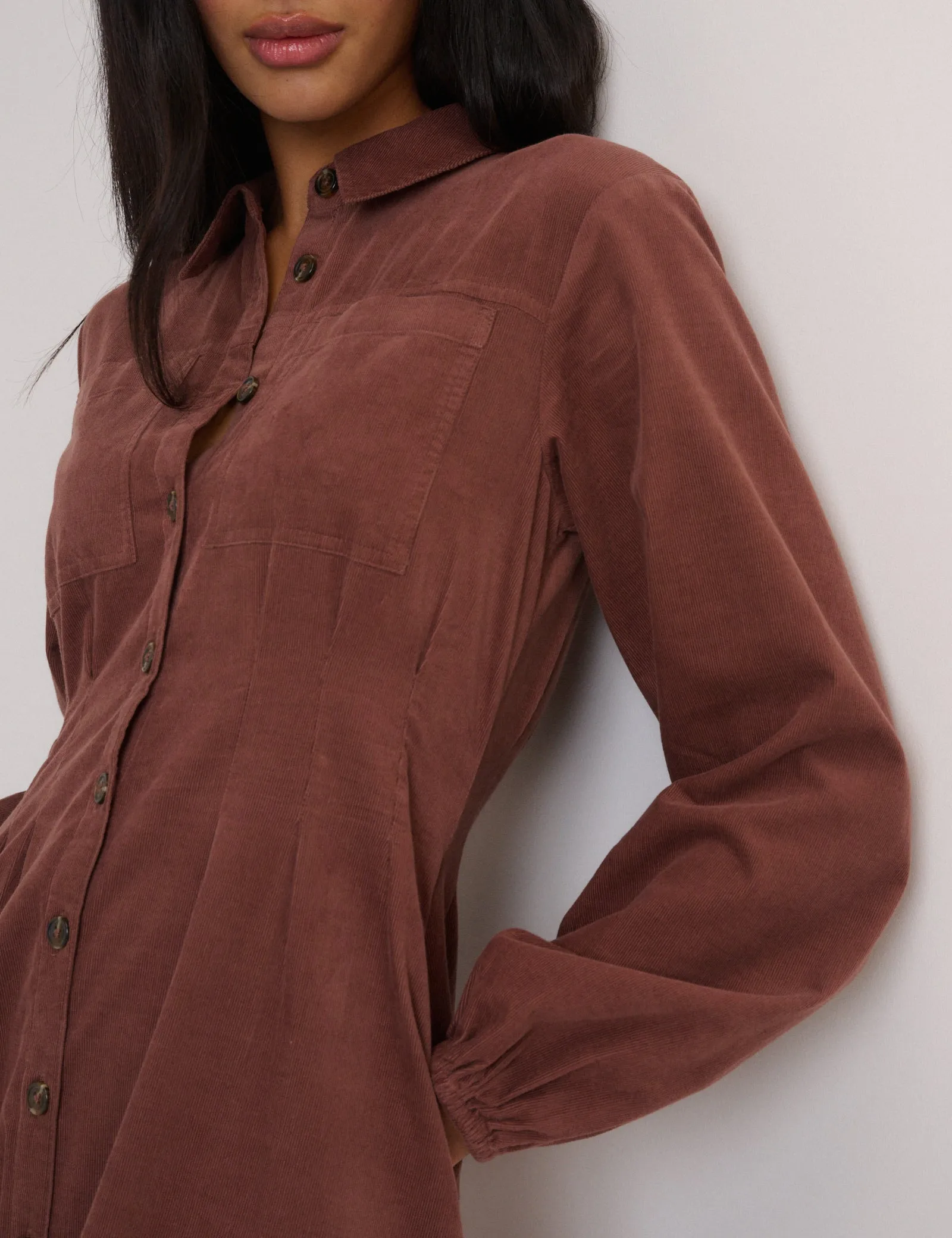 Brown Cord Balloon Sleeve Montego Midi Dress sold by Nobody's Child product image thumbnail 4