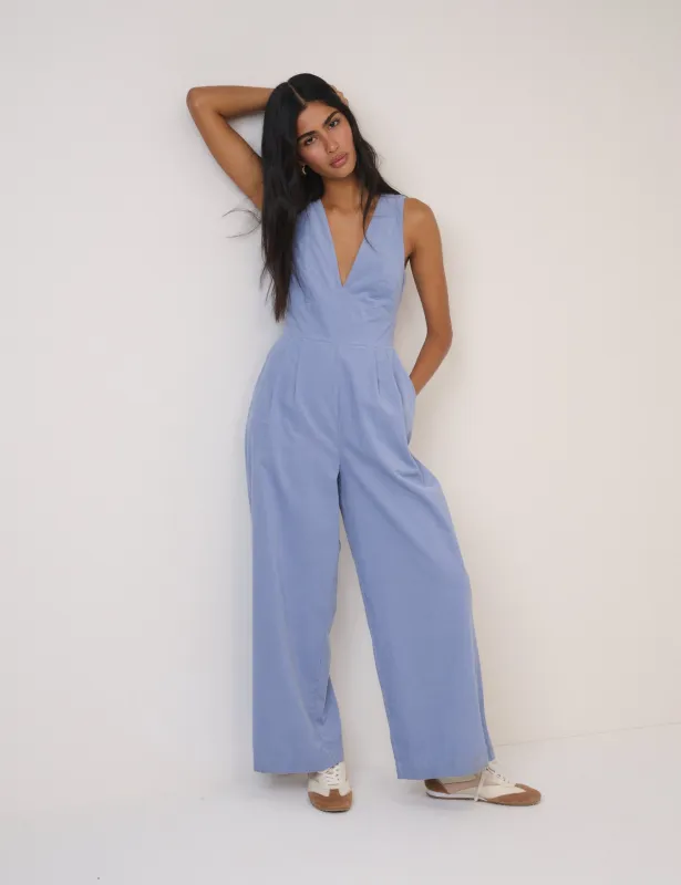 Blue Cord Sleeveless Arizona Jumpsuit sold by Nobody's Child