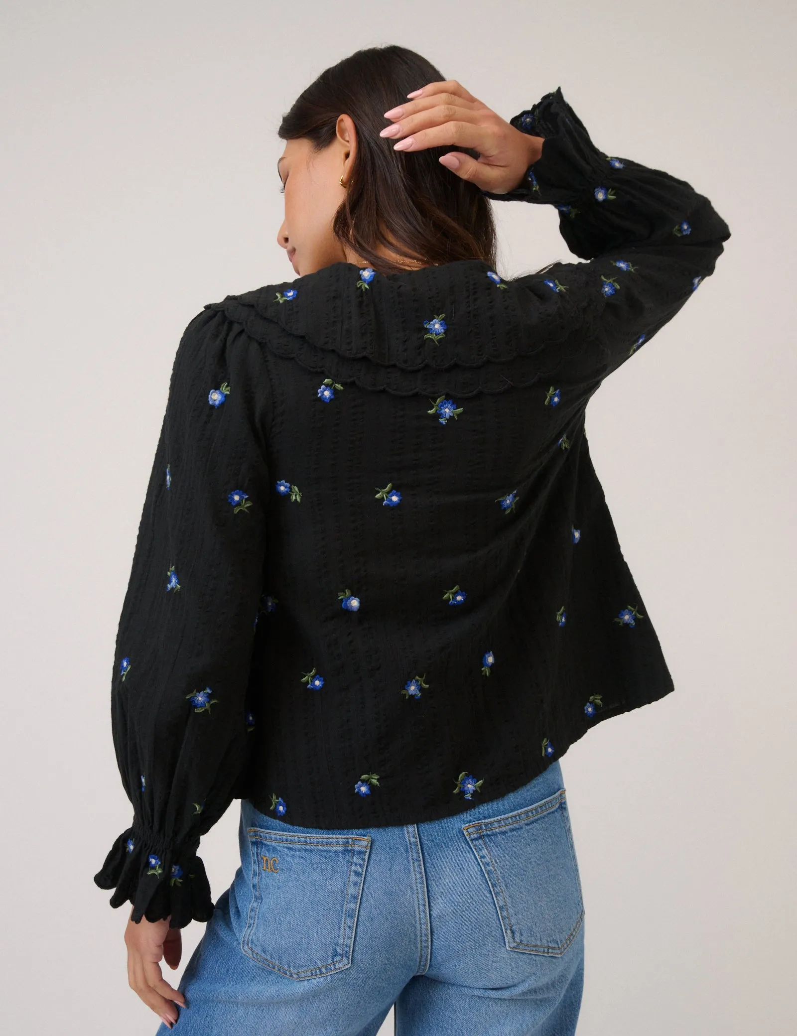 Navy Floral Embroidered Tie Front Top sold by Nobody's Child product image thumbnail 5