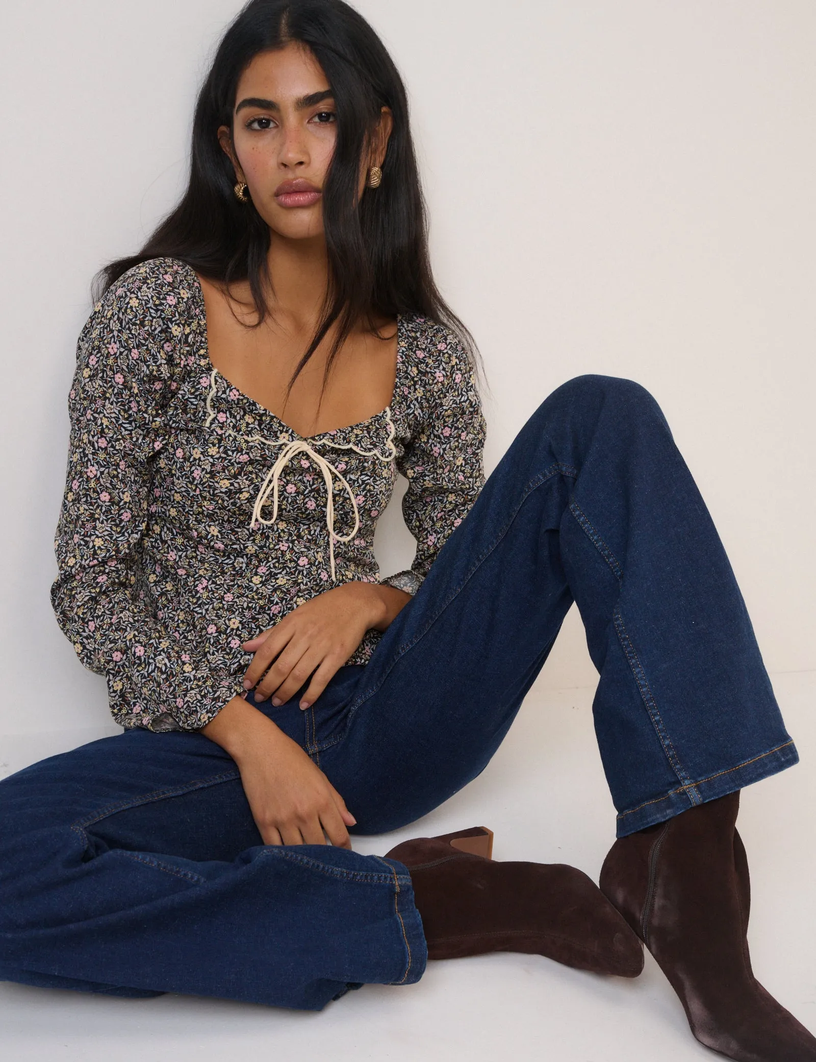 Black Floral Bow Front Top sold by Nobody's Child product image thumbnail 2