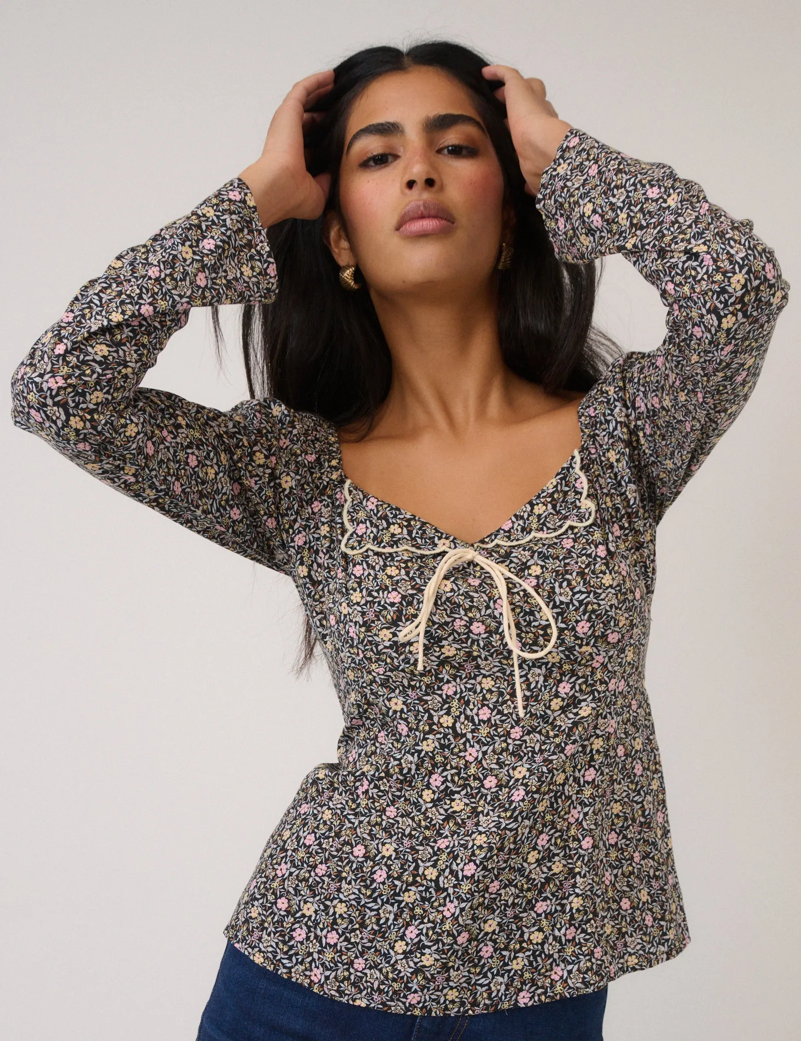 Black Floral Bow Front Top sold by Nobody's Child product image thumbnail 4