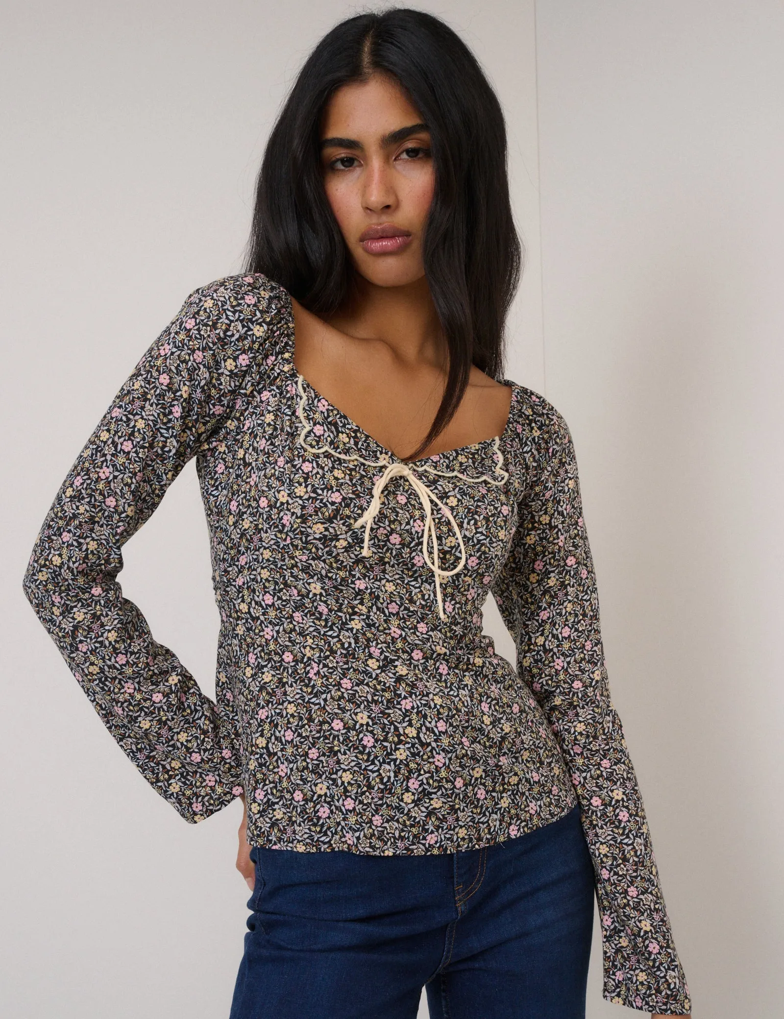 Black Floral Bow Front Top sold by Nobody's Child