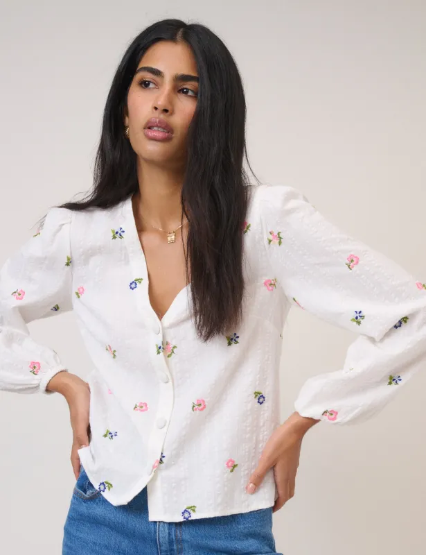 White Floral Embroidered Blouse sold by Nobody's Child