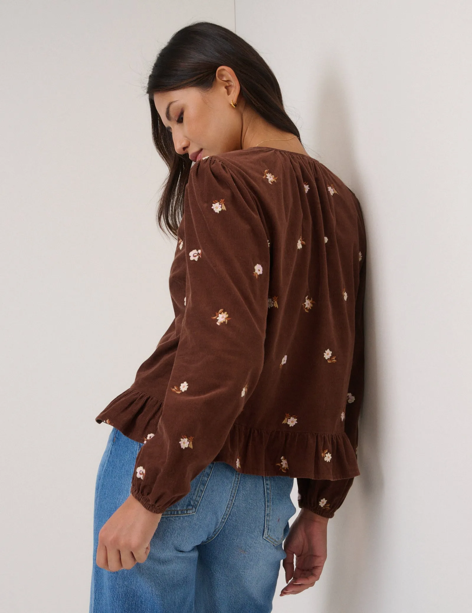 Brown Cord Floral Embroidered Frill Blouse sold by Nobody's Child product image thumbnail 5