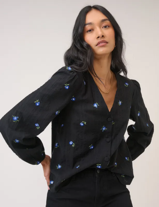 Navy Floral Embroidered Blouse sold by Nobody's Child