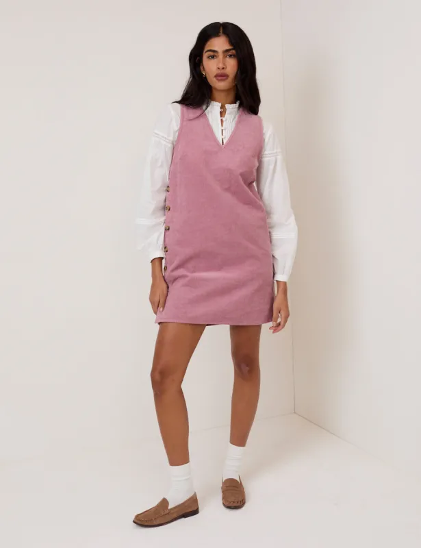 Pink Cord Austin Pinafore Mini Dress sold by Nobody's Child