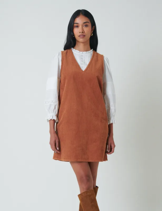 Brown Cord Austin Pinafore Mini Dress sold by Nobody's Child