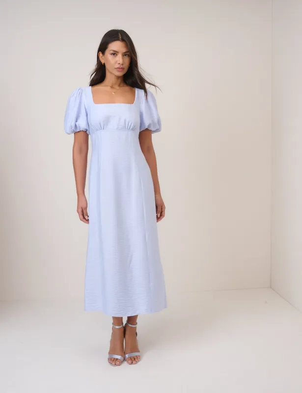 Blue Puff Sleeve Pax Midi Dress sold by Nobody's Child