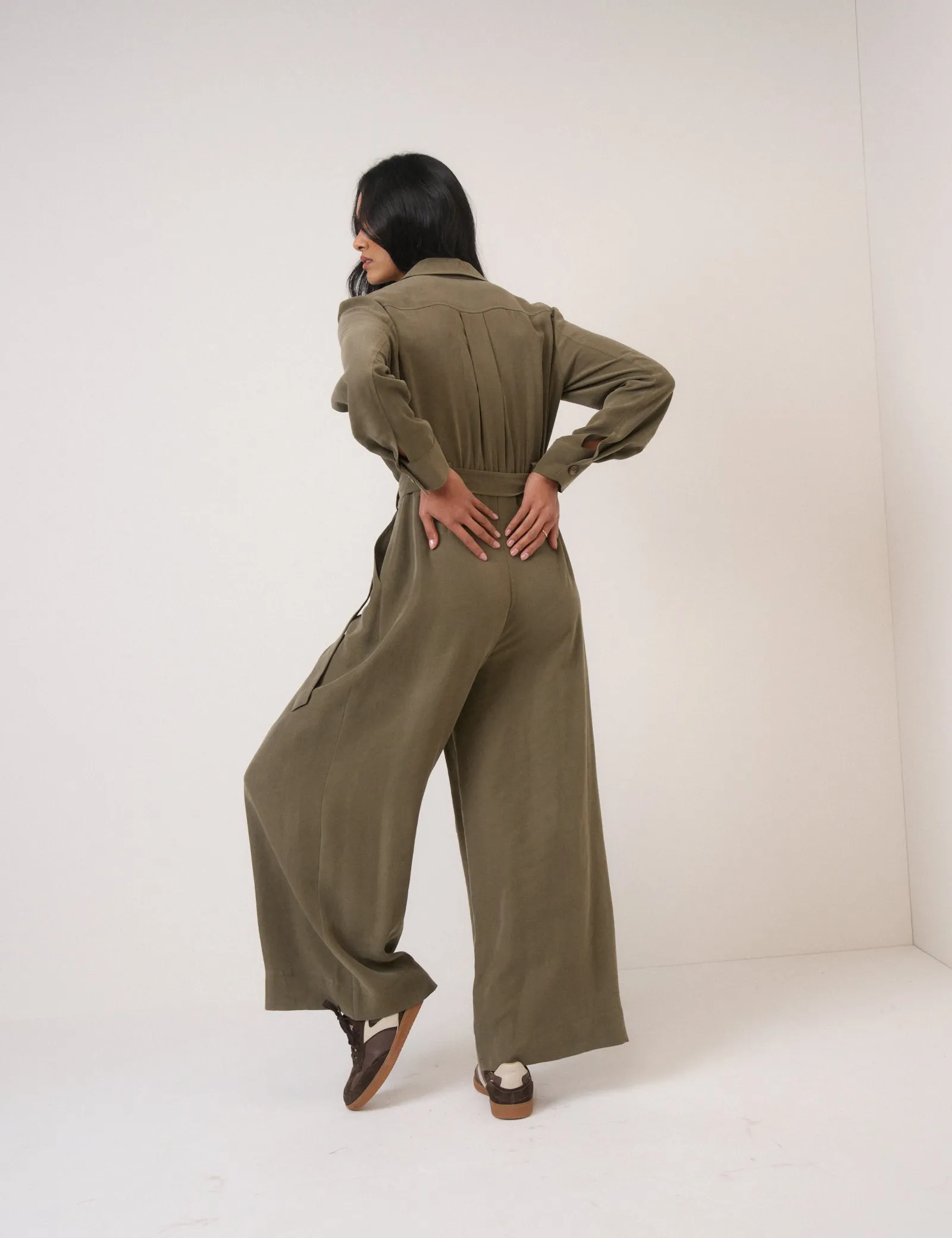 Khaki Twill Tie Waist Jumpsuit sold by Nobody's Child product image thumbnail 5