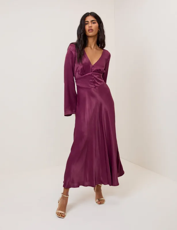 Purple Satin Stella Midi Dress sold by Nobody's Child