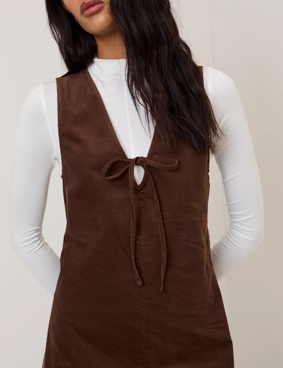 Brown Cord Pinafore Nila Mini Dress sold by Nobody's Child product image thumbnail 2