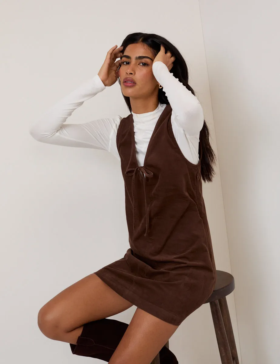 Brown Cord Pinafore Nila Mini Dress sold by Nobody's Child product image thumbnail 4