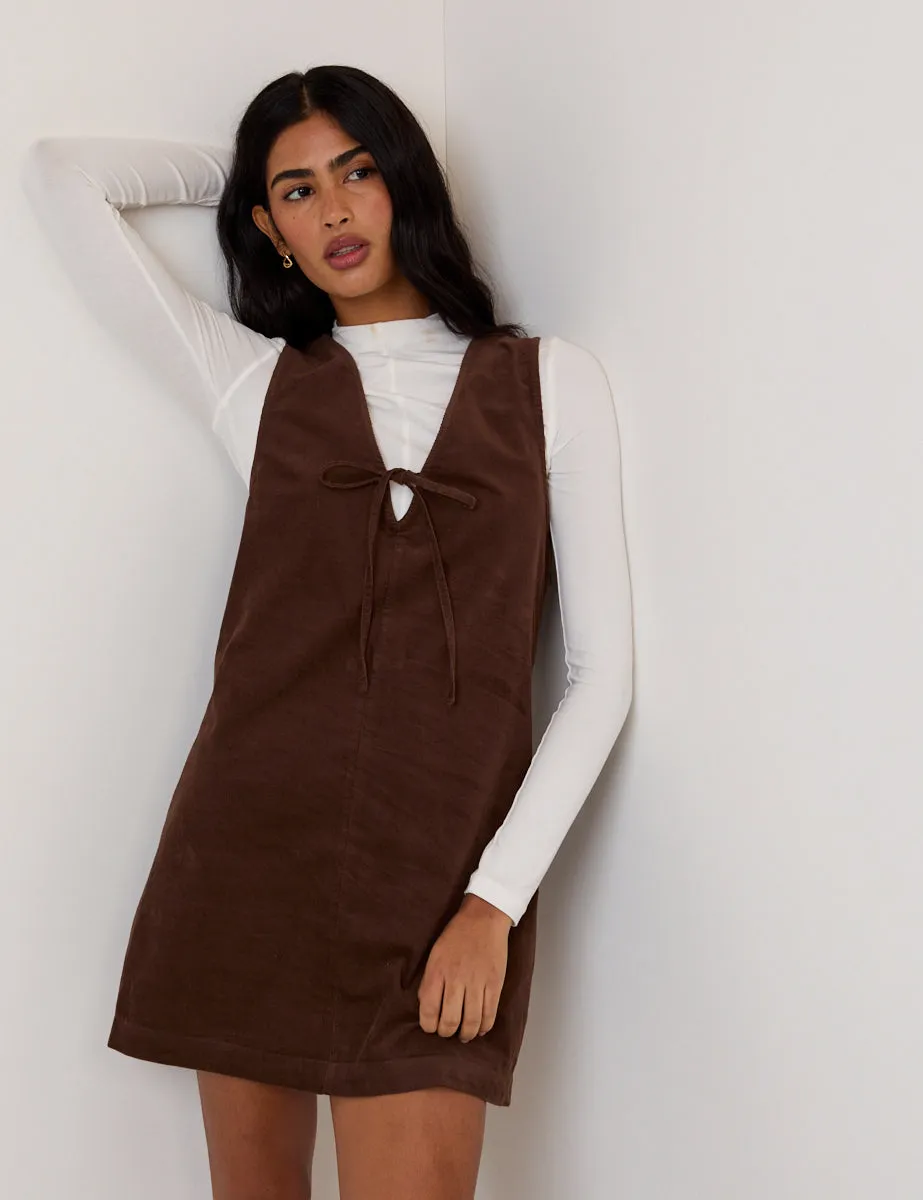 Brown Cord Pinafore Nila Mini Dress sold by Nobody's Child