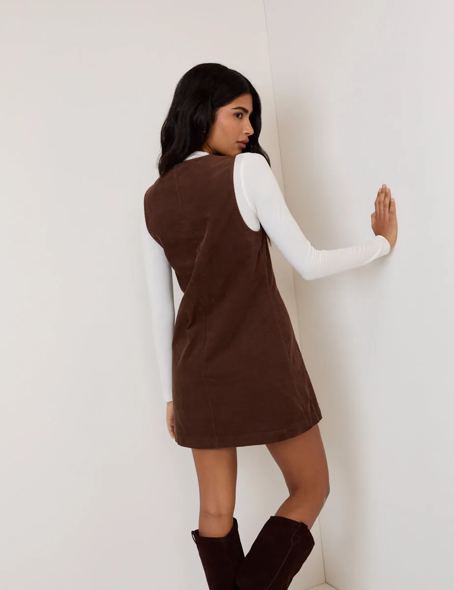 Brown Cord Pinafore Nila Mini Dress sold by Nobody's Child product image thumbnail 5