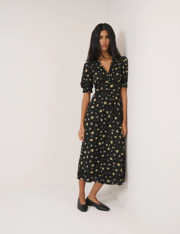 Black Floral Saffy Midi Dress sold by Nobody's Child