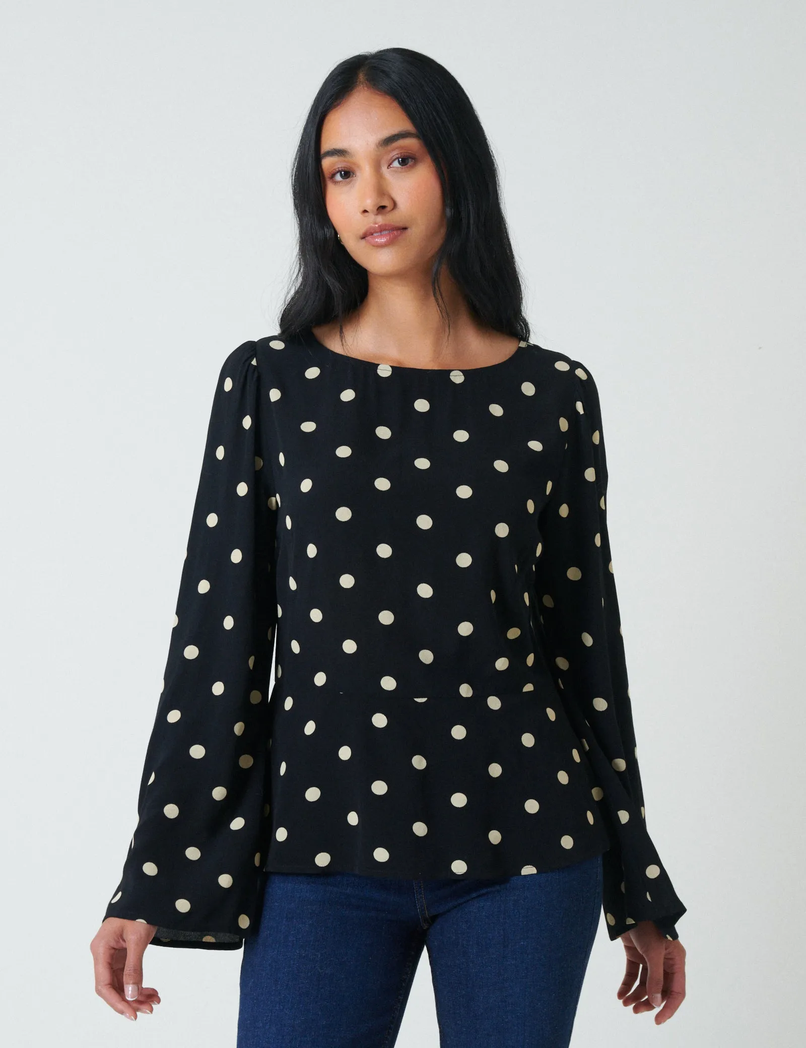 Black Polka Dot Flute Sleeve Blouse sold by Nobody's Child product image thumbnail 2