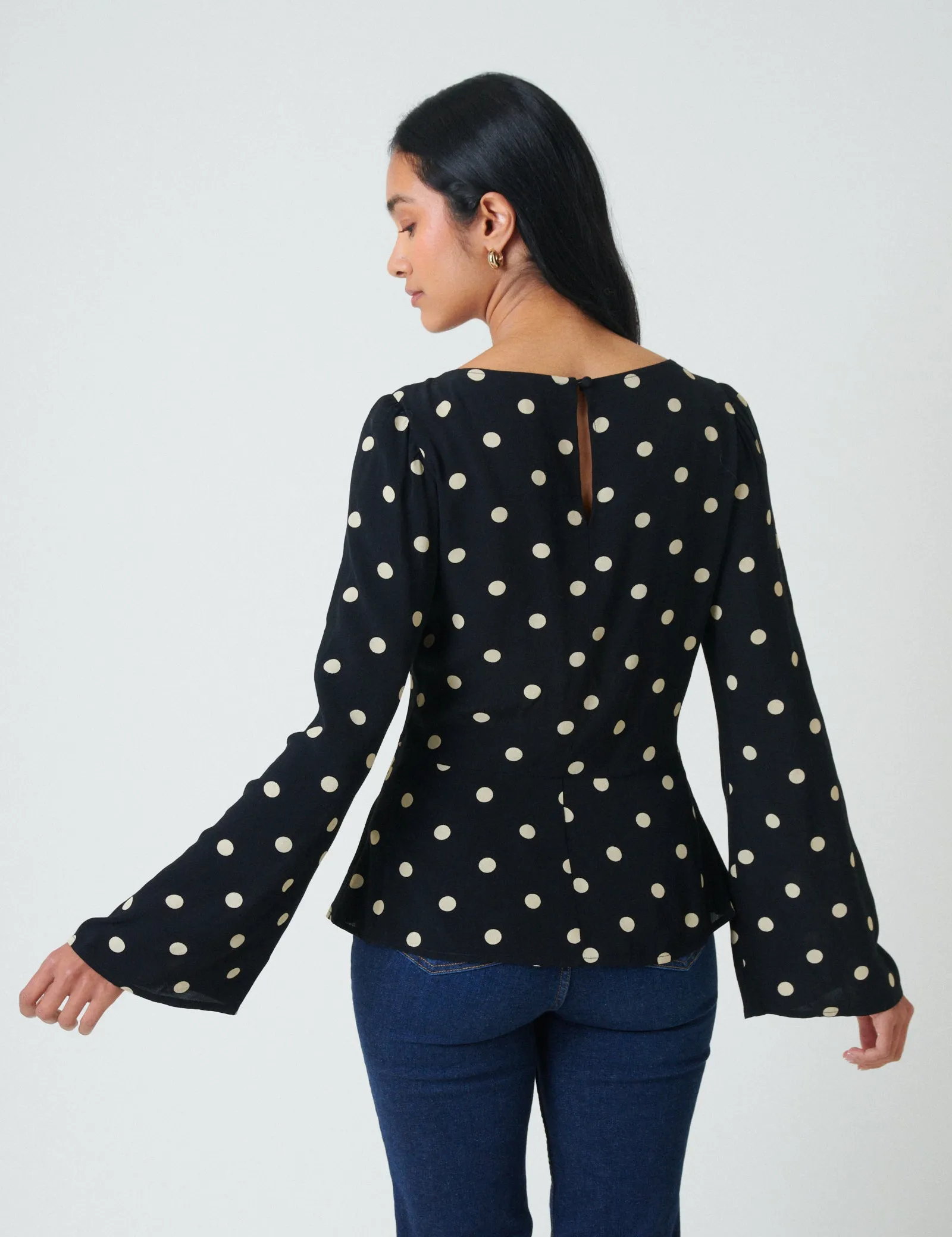 Black Polka Dot Flute Sleeve Blouse sold by Nobody's Child product image thumbnail 5