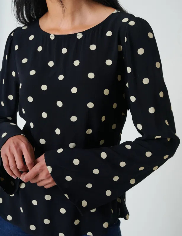 Black Polka Dot Flute Sleeve Blouse sold by Nobody's Child
