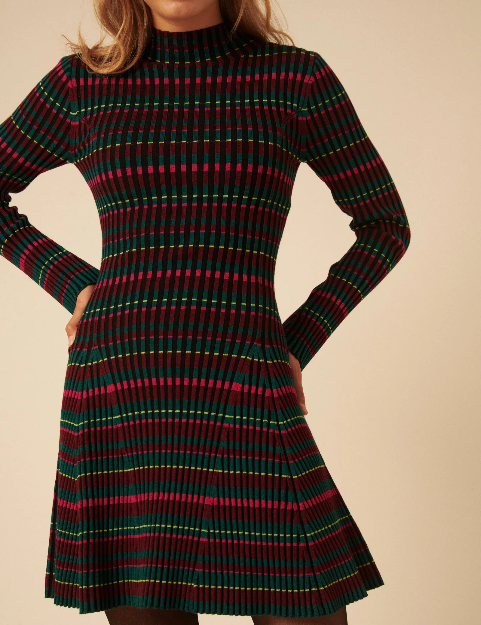 NC x Lisou Burgundy Striped Knitted Pleated Mini Dress sold by Nobody's Child product image thumbnail 4