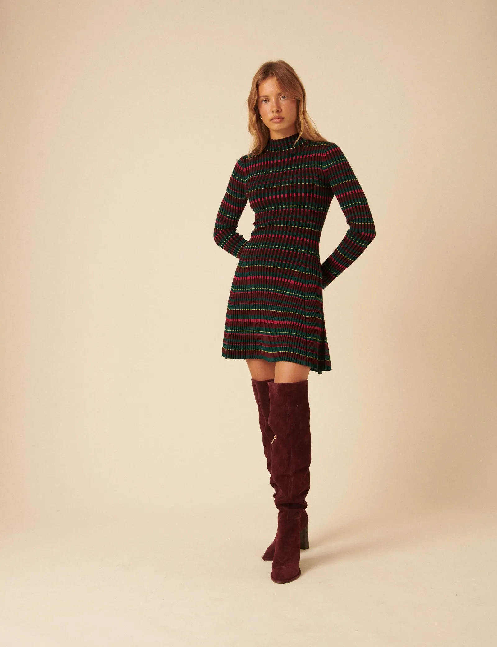 NC x Lisou Burgundy Striped Knitted Pleated Mini Dress sold by Nobody's Child product image thumbnail 3
