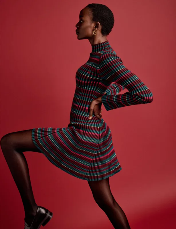 NC x Lisou Burgundy Striped Knitted Pleated Mini Dress sold by Nobody's Child