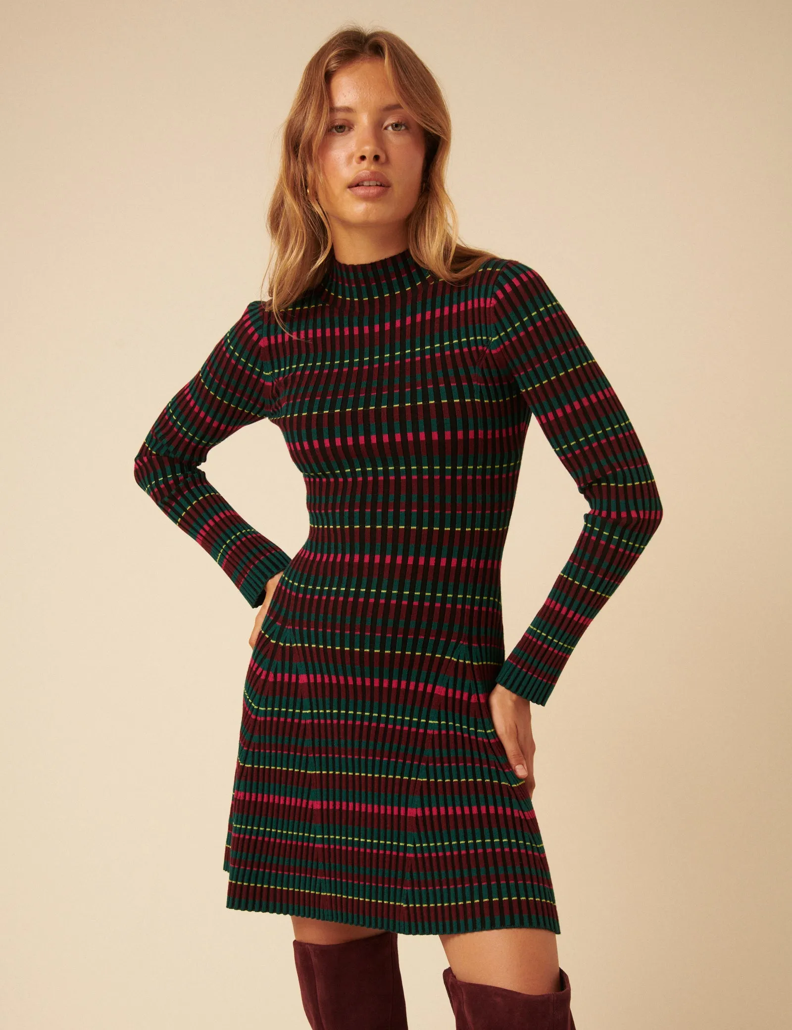 NC x Lisou Burgundy Striped Knitted Pleated Mini Dress sold by Nobody's Child product image thumbnail 2