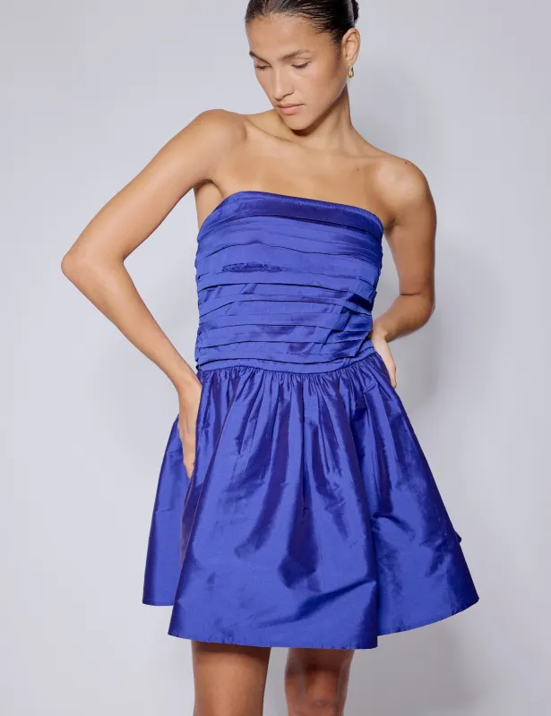 Electric Blue Satin Bandeau Felicity Mini Dress sold by Nobody's Child