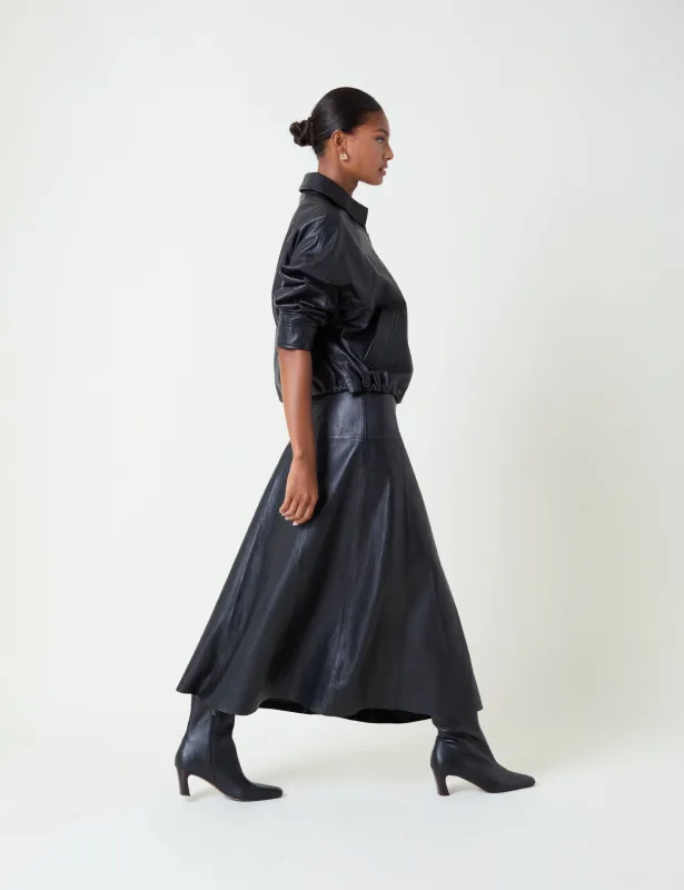 Black Leather Midi Skirt sold by Nobody's Child