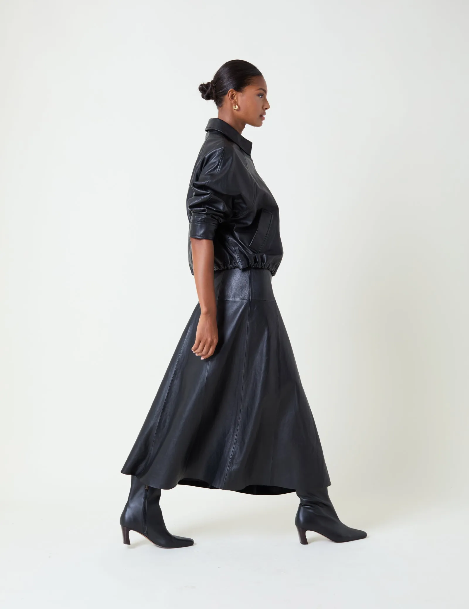 Black Leather Midi Skirt sold by Nobody's Child