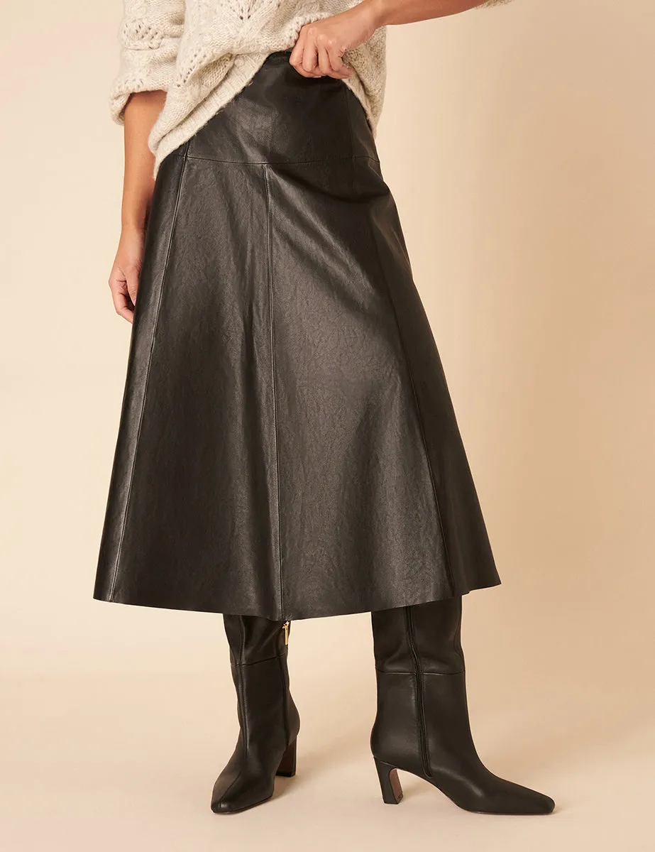 Black Leather Midi Skirt sold by Nobody's Child product image thumbnail 2