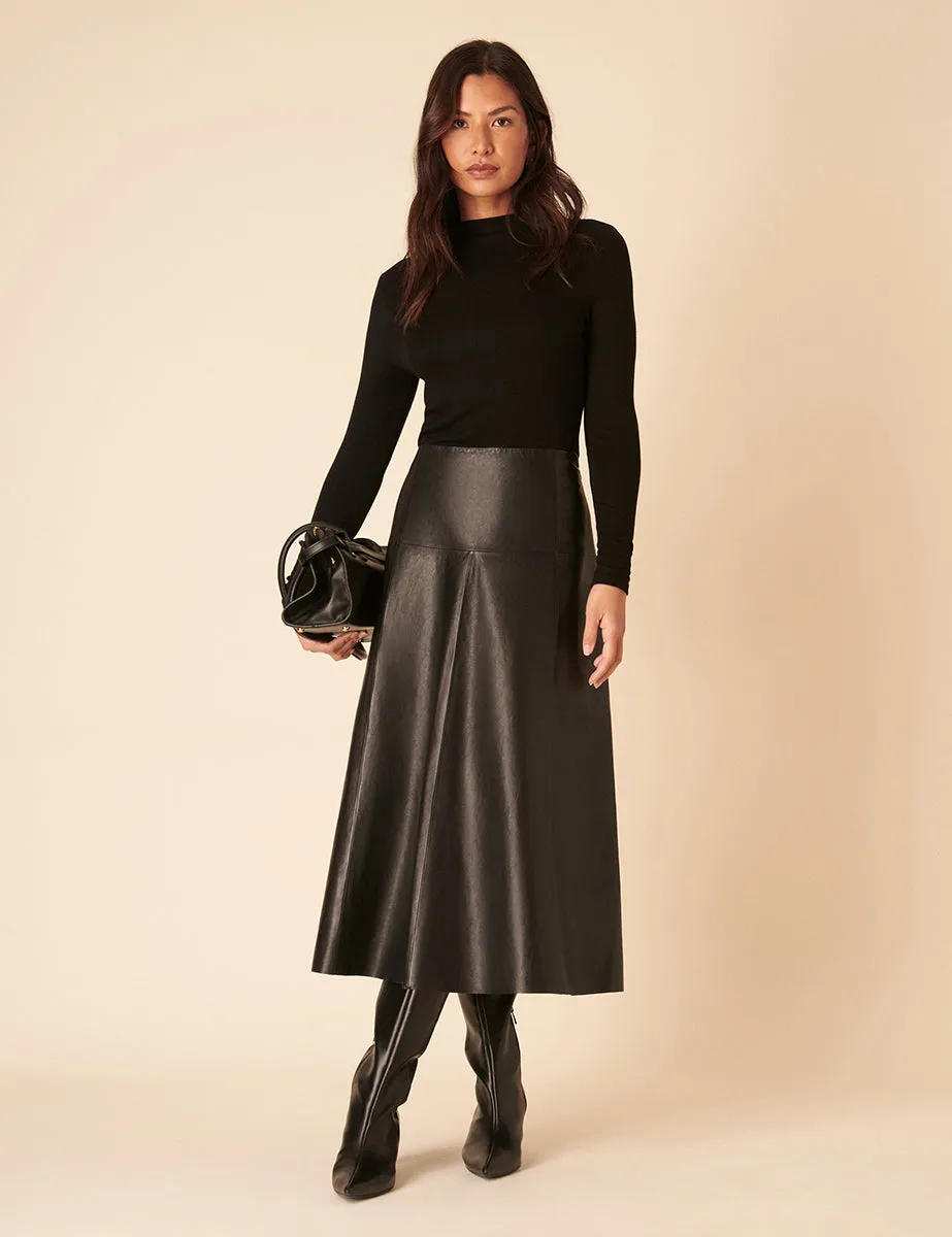 Black Leather Midi Skirt sold by Nobody's Child product image thumbnail 3