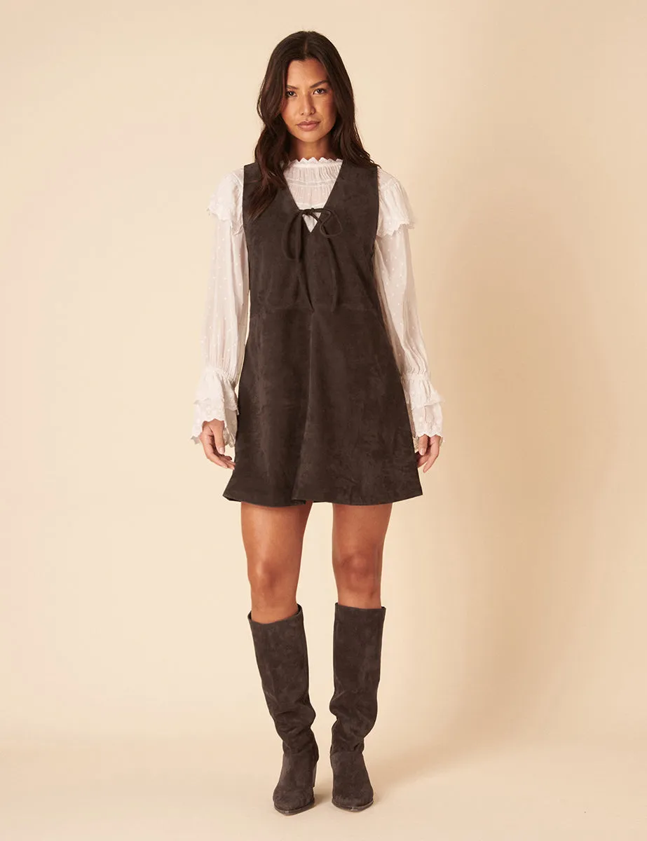 Dark Brown Suede Mini Pinafore Dress sold by Nobody's Child product image thumbnail 4