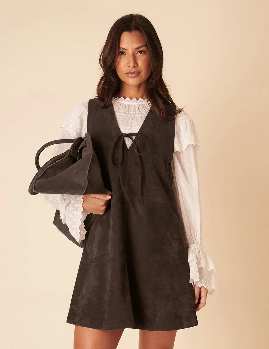 Dark Brown Suede Mini Pinafore Dress sold by Nobody's Child product image thumbnail 3