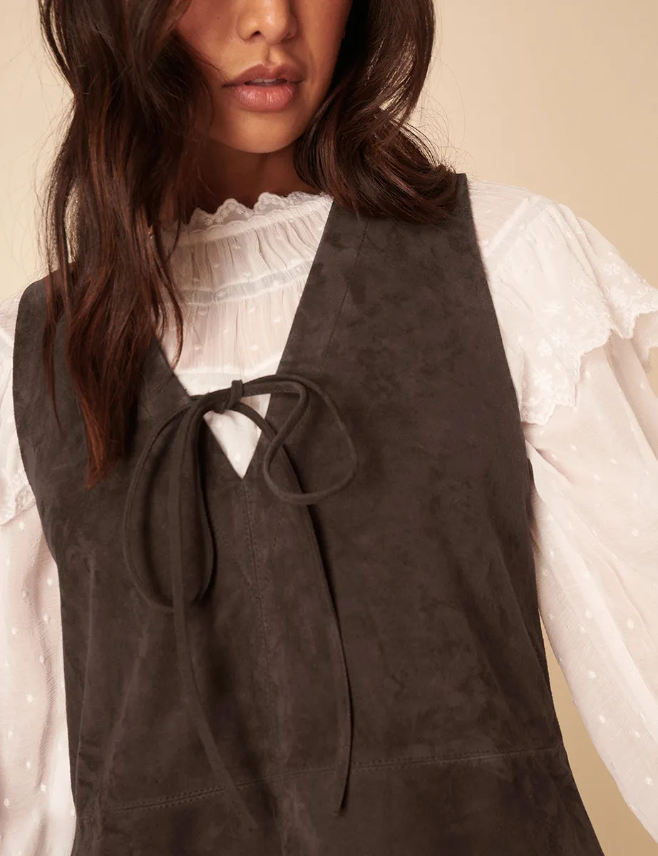 Dark Brown Suede Mini Pinafore Dress sold by Nobody's Child product image thumbnail 2