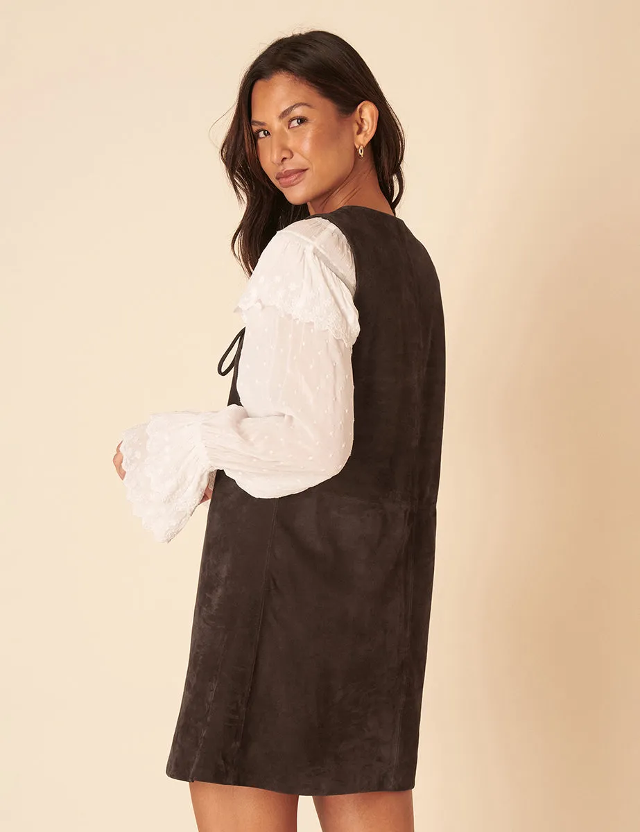 Dark Brown Suede Mini Pinafore Dress sold by Nobody's Child product image thumbnail 5