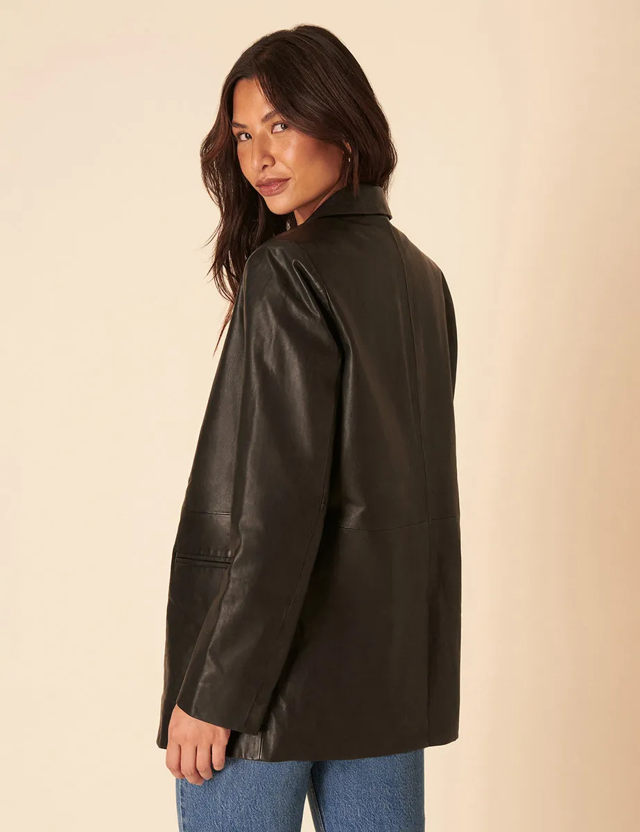 Black Leather Boyfriend Blazer sold by Nobody's Child product image thumbnail 3