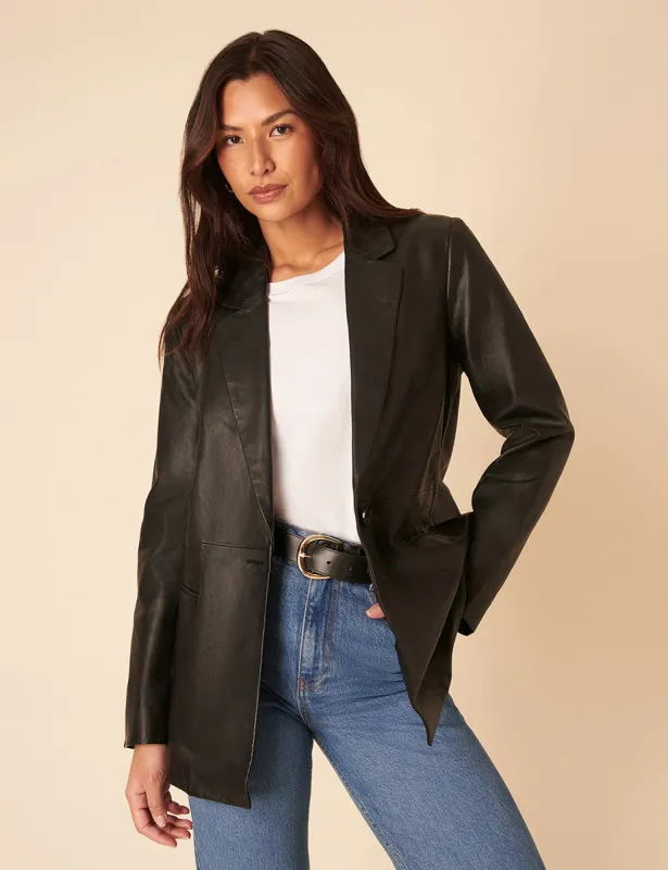 Black Leather Boyfriend Blazer sold by Nobody's Child