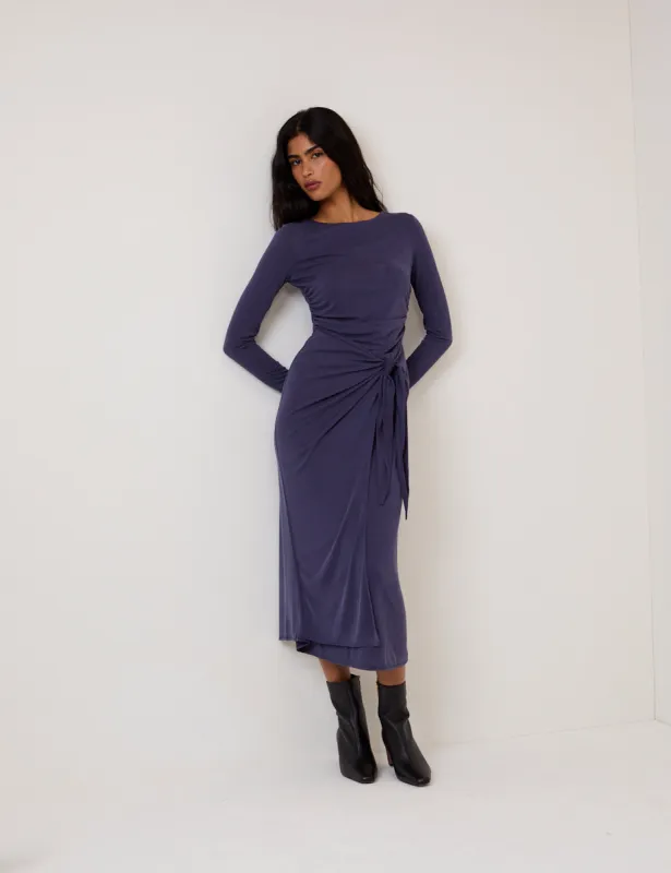 Blue Jersey Long Sleeve Harper Midi Dress sold by Nobody's Child