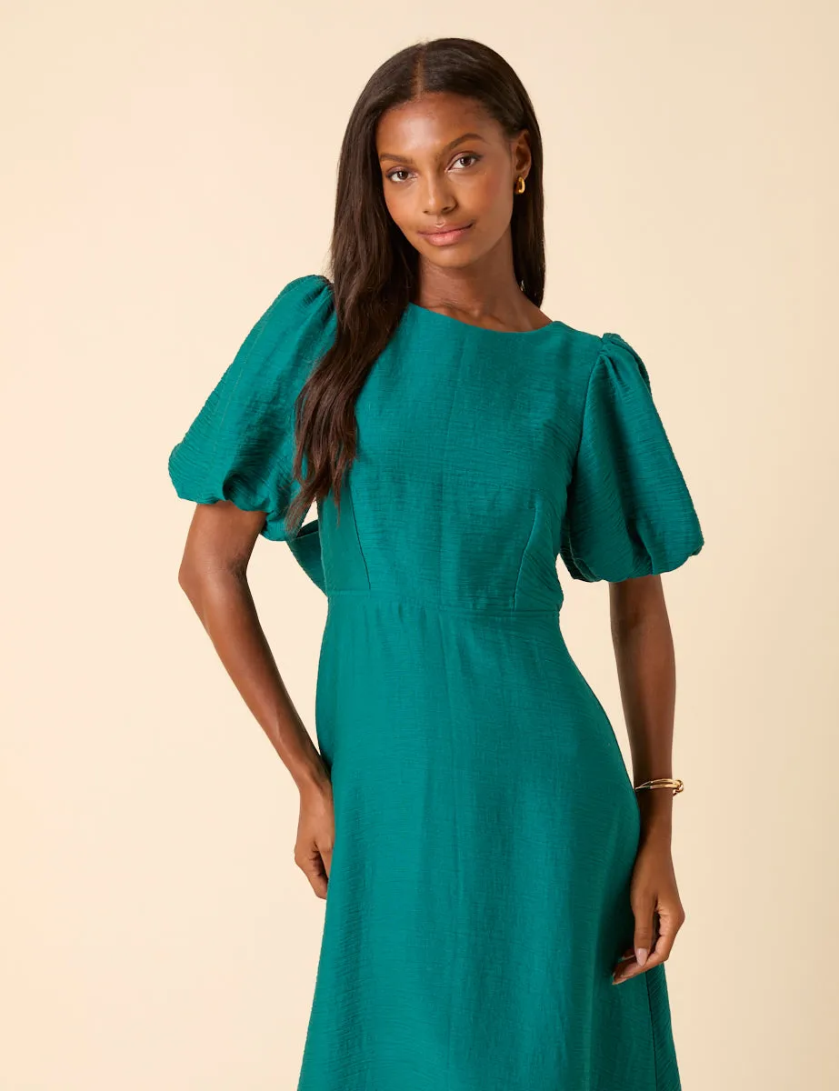 Green Puff Sleeve Zola Midi Dress sold by Nobody's Child product image thumbnail 4