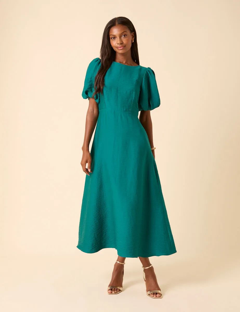 Green Puff Sleeve Zola Midi Dress sold by Nobody's Child product image thumbnail 3