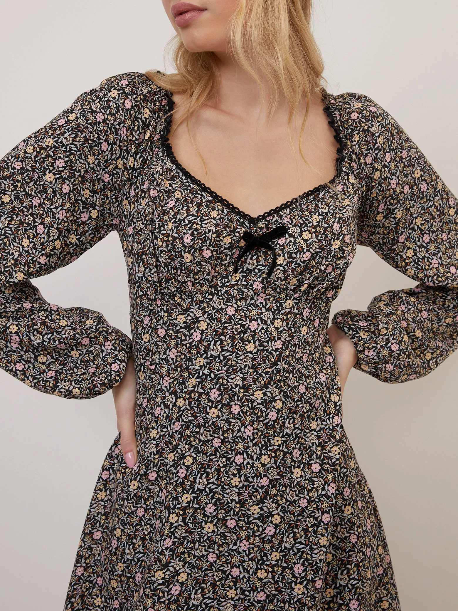 Black Ditsy Floral Lillie Mini Dress sold by Nobody's Child product image thumbnail 2