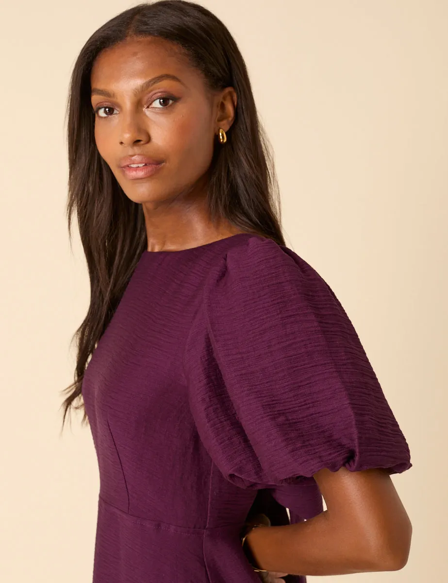 Purple Puff Sleeve Zola Midi Dress sold by Nobody's Child product image thumbnail 4