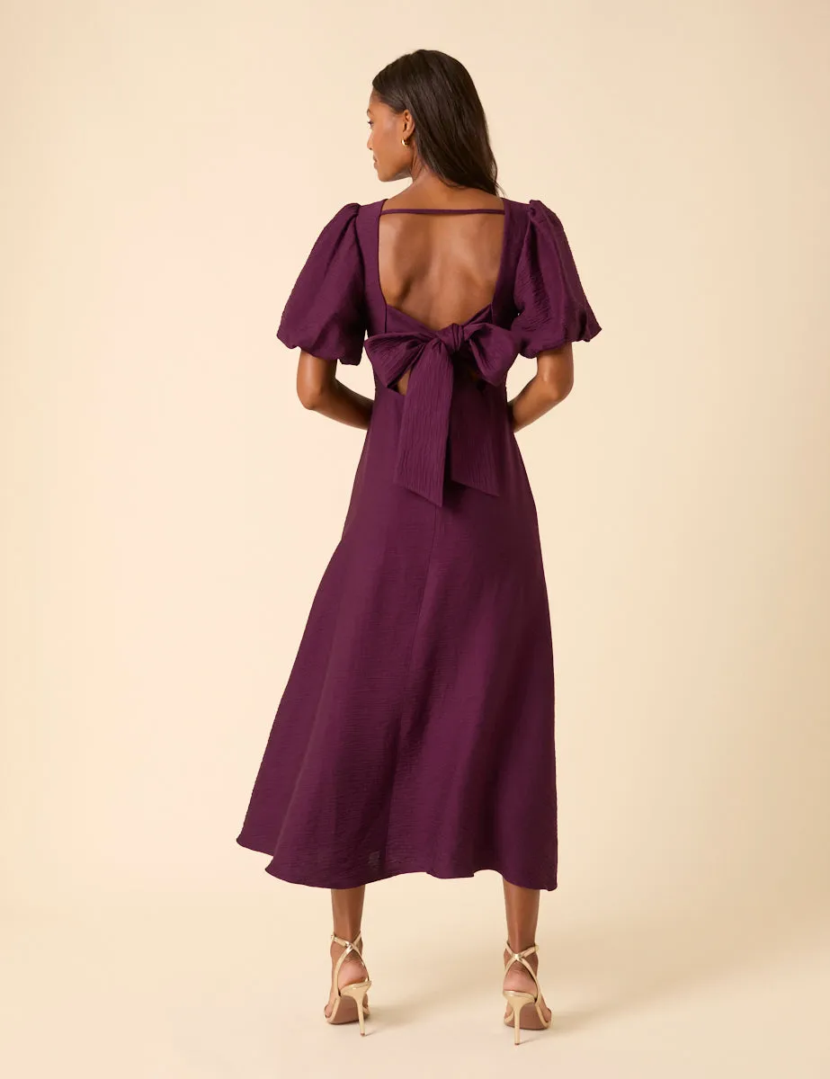 Purple Puff Sleeve Zola Midi Dress sold by Nobody's Child product image thumbnail 5